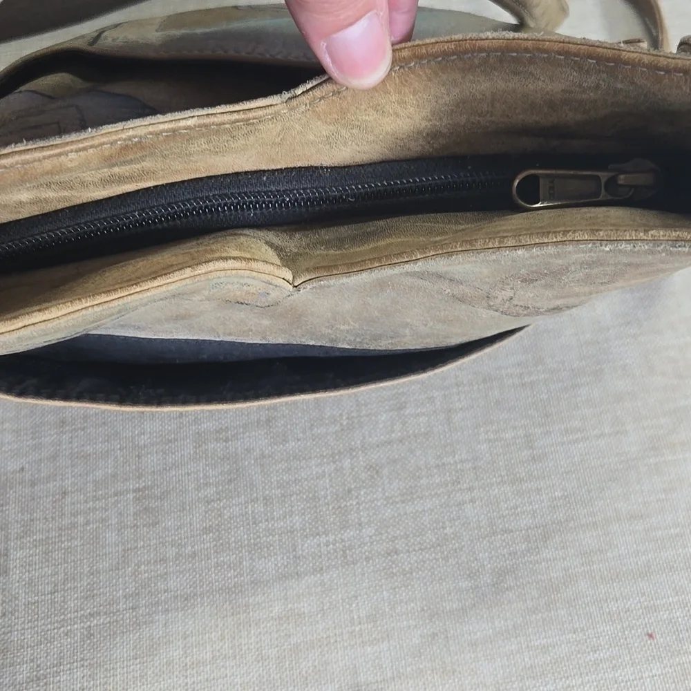 Anuschka Hand Painted Tan Leather Shoulder Bag